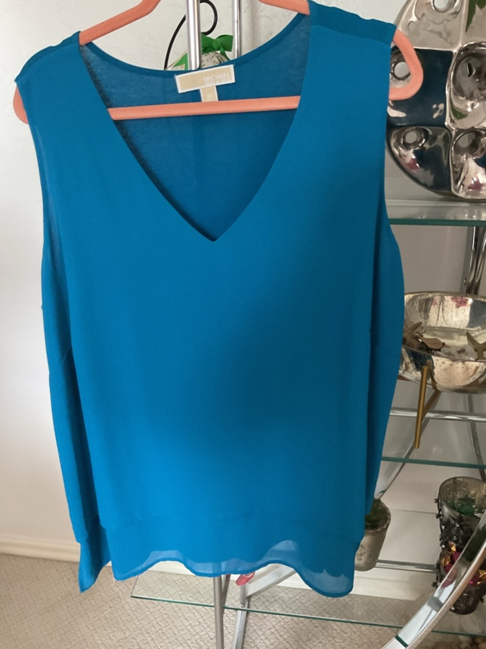 Michael Kors Teal V-Neck Sleeveless top.